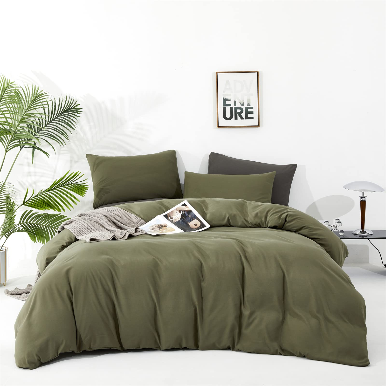 Clothknow Olive Green King Comforter Set 3Pcs Green Bedding Comforter Sets Light Green Comforter Soft Hunter Green Comforter With 2 X Pillowcases