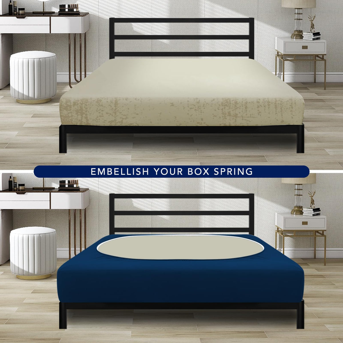 Purefit Stretchy Box Spring Cover King - Elastic Fitted Box Spring Wrap Around 4 Sides, Wrinkle & Fading Resistant Fits King And C-King Size Beds, Navy