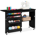 Best Choice Products Folding Sewing Table Multipurpose Craft Station & Side Desk with Compact Design, Wheels, Shelves, Storage T
