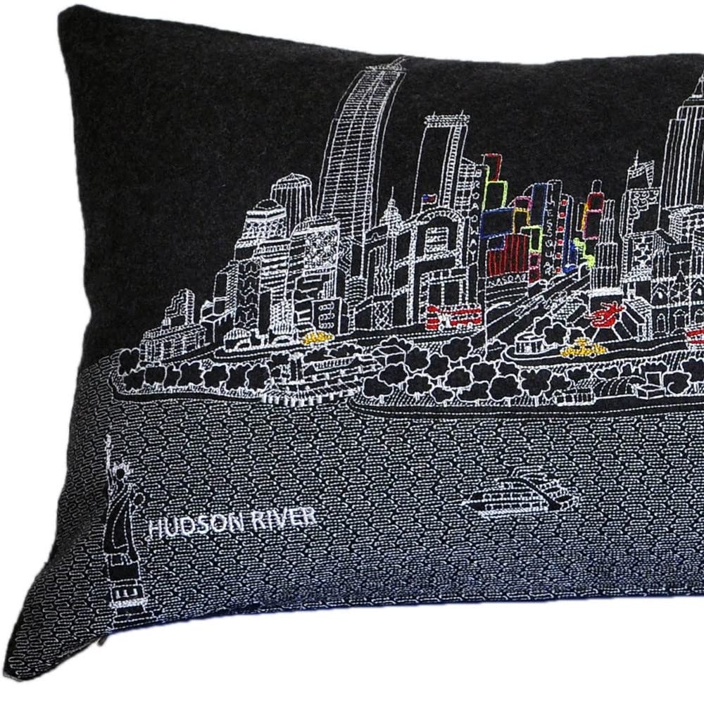 HomeRoots Grey 45' Black and White NYC Nighttime Skyline Lumbar Decorative Pillow