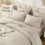 Litanika Comforter Full Size Set Tannish Grey - 7 Pieces Bed In A Bag Full Beddding Comforter Sets, Plain Lightweight Bed Set Wi
