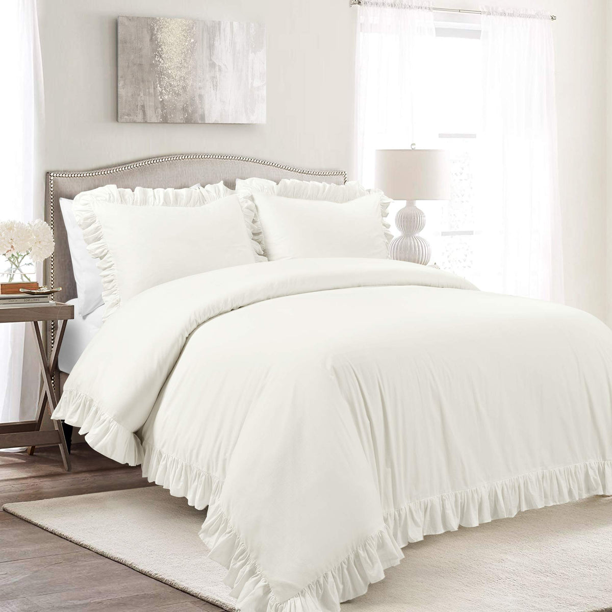 Lush Decor Reyna Ruffle 100% Cotton Duvet Cover Set - 3 Piece Cozy Ruffled Bedding Set - Timeless Elegance And Comfort - Califor