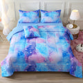 Jqinhome Twin Gradient Galaxy Comforter Set For Girls,6 Piece Bed In A Bag 3D Colorful Tie Dye Constellation Print Ombre Bedding