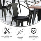 Flash Furniture Luna Commercial Grade Indoor-Outdoor Stack Chair With Arms - Black Metal Frame - Black All-Weather Polystyrene Seat - Vertical Slat Back