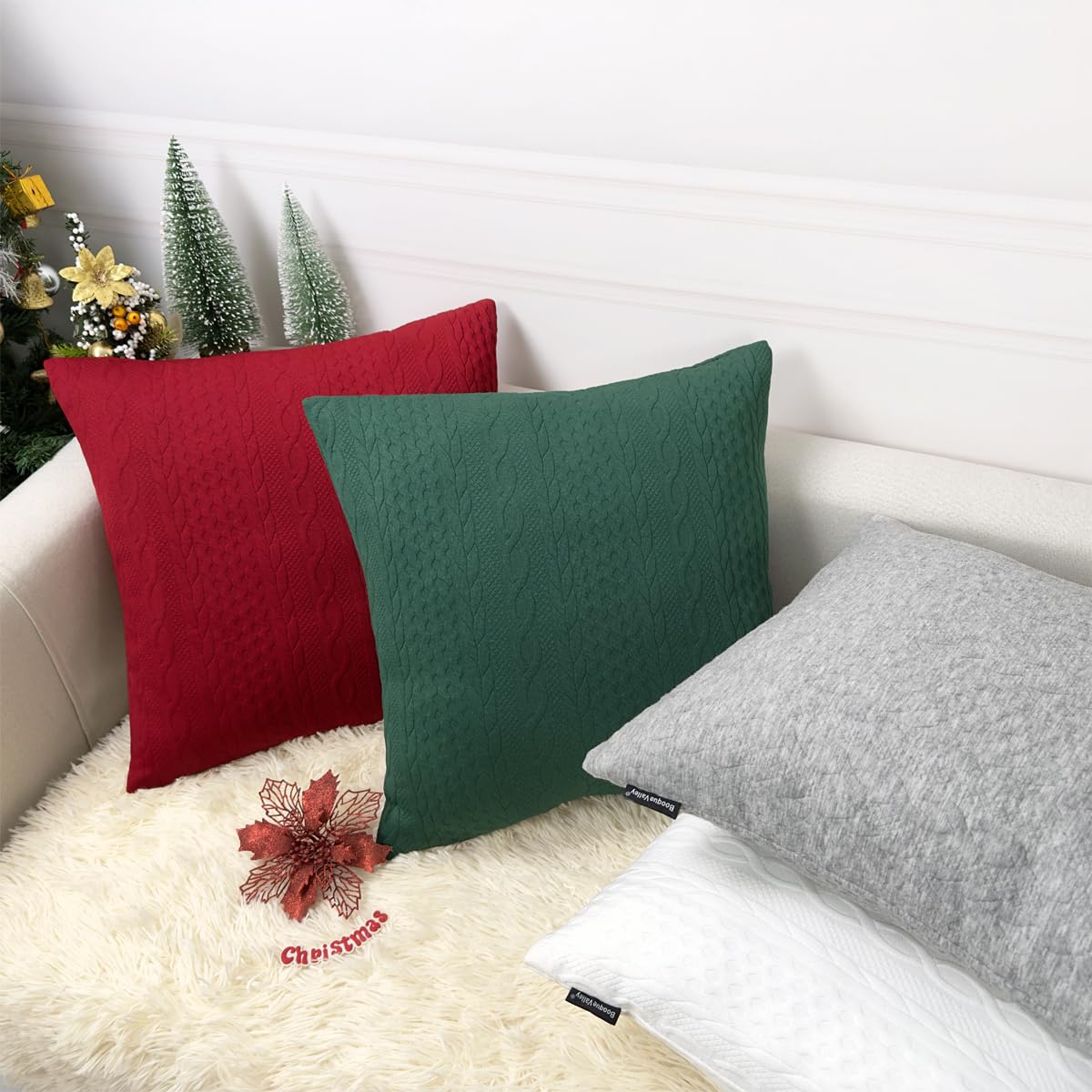 Booque Valley Throw Pillow Covers, Pack Of 2 Christmas Green Cushion Covers Super Soft Modern Holiday Decorative Pillow Cases Fo