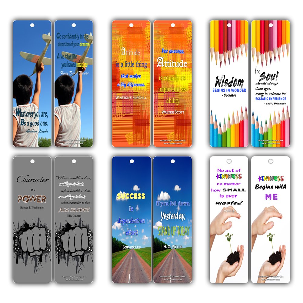 Smart Quotes About Wisdom Attitude Character Success Kindness Future Bookmarks (12-Pack) For Kids, Teens, Boys, Girls - Great Bo