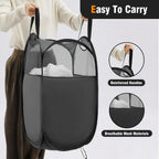 Techmilly Pop Up Foldable Laundry Basket, Mesh Laundry Hamper With Reinforced Handles For Dirty Clothes Storage In Dorm, Laundry