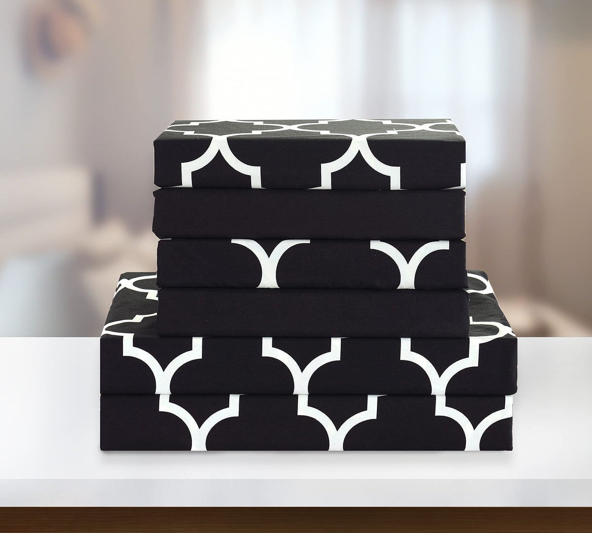 Elegant Comfort 6-Piece Moroccan Trellis Print Sheet Set, Super Cozy, Fade And Wrinkle Resistant, 1500 Premium Hotel Quality Microfiber, Deep Pocket Fitted Sheet With Smart Pockets, Full, Black