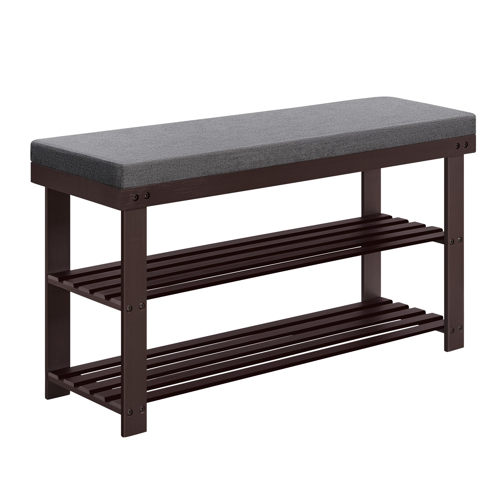 SONGMICS Bamboo Shoe Bench, 3-Tier Shoe Rack, Stable Shoe Organizer for Entryway, Living Room, Bench Seat Holds Up to 300 lb, 11