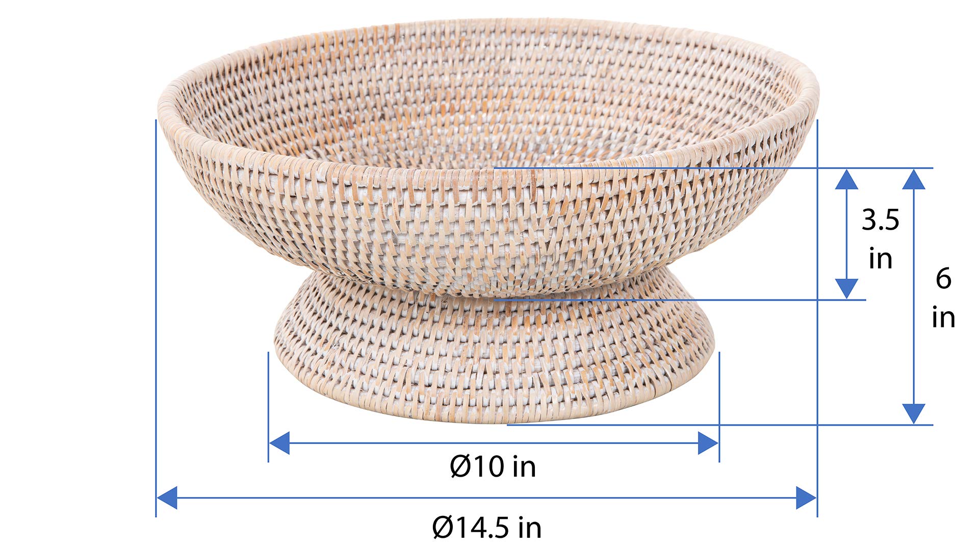 Kouboo La Joll Rattan Fruit Bowl, Large, White-Wash