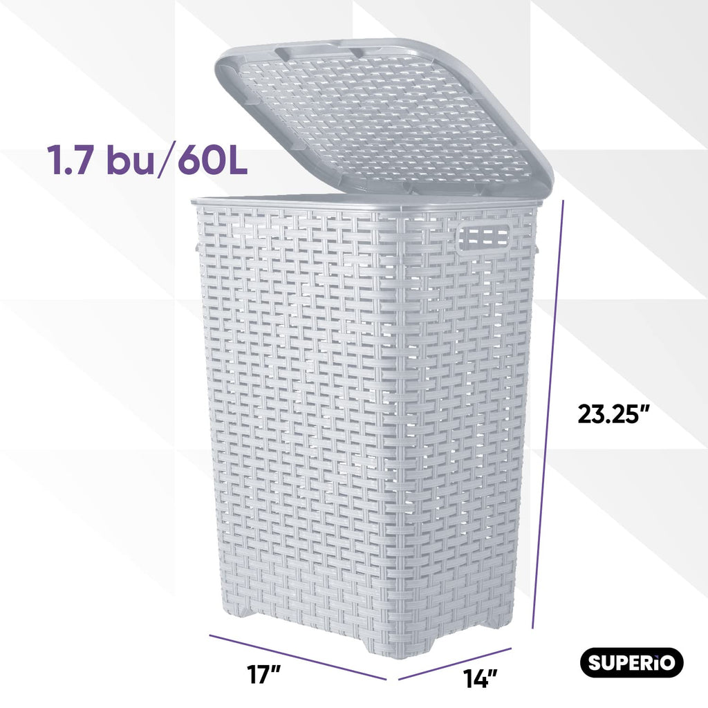 Superio Slim Deluxe Laundry Hamper Wicker, 60 Liter Ivory, Beige, Model:502-503-504