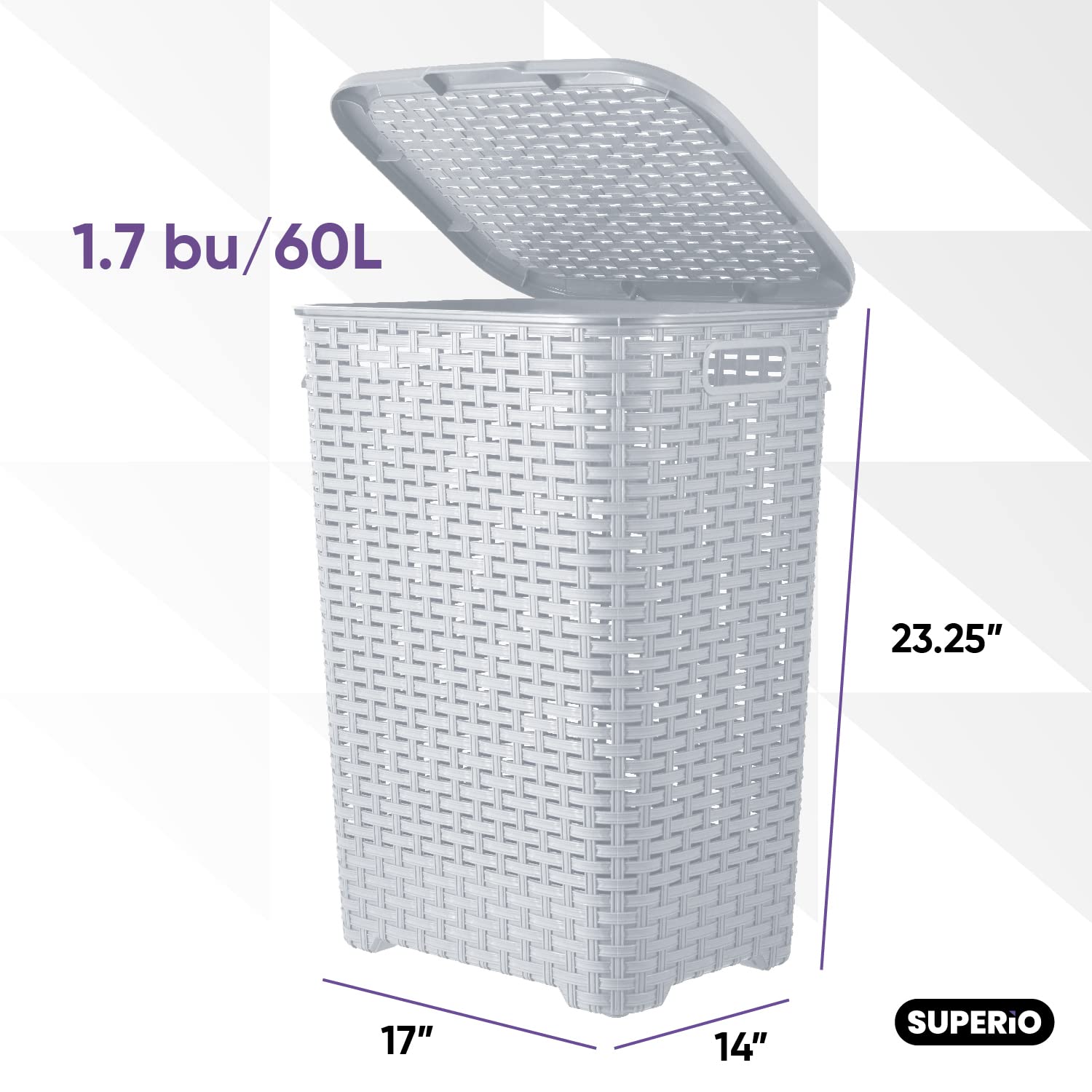 Superio Slim Deluxe Laundry Hamper Wicker, 60 Liter Ivory, Beige, Model:502-503-504