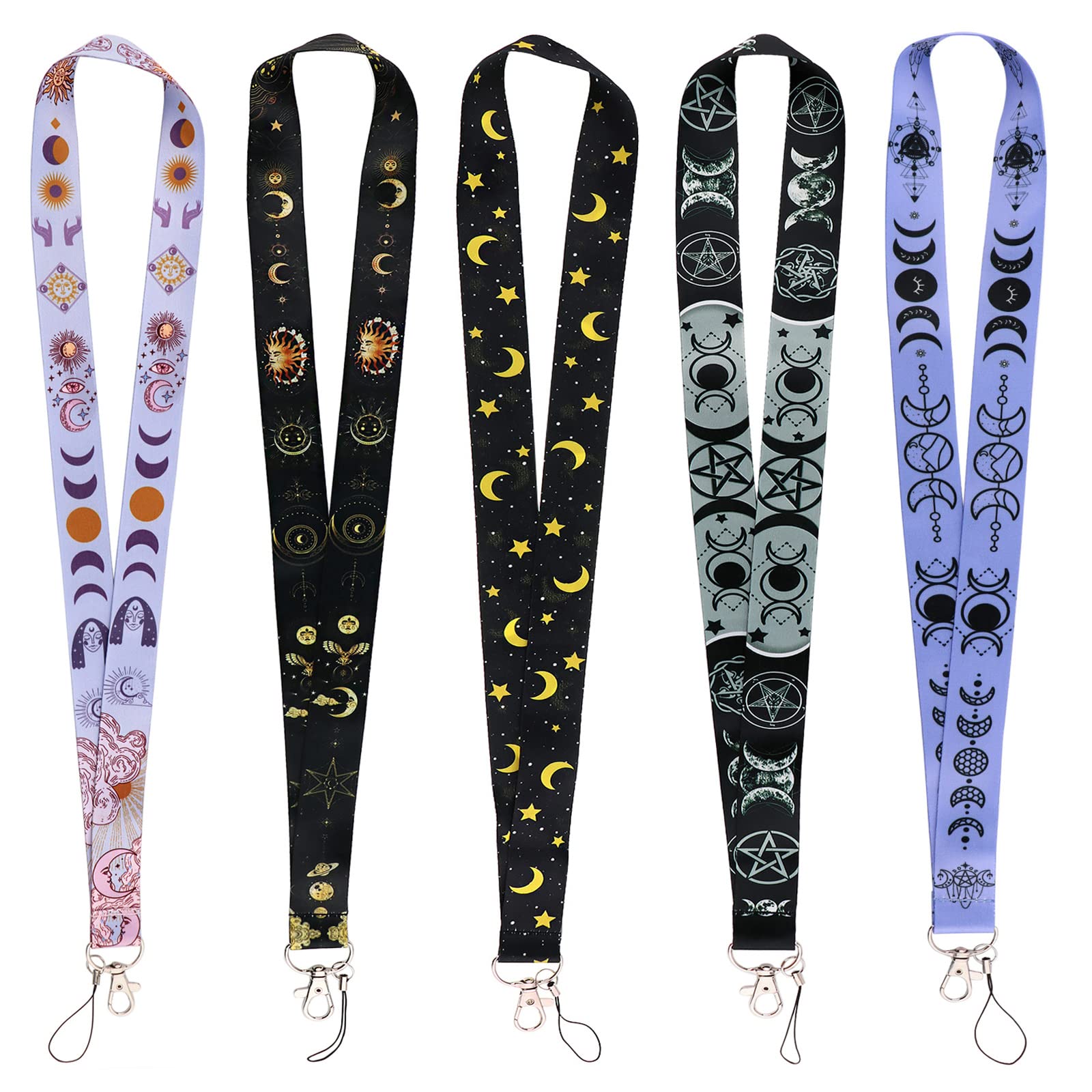 Yansitu 5Pcs Cute Moon And Sun Goddess Key Lanyards Cool Star Neck Lanyard For Keys Id Card For Men Women Teachers Goth Hallowee