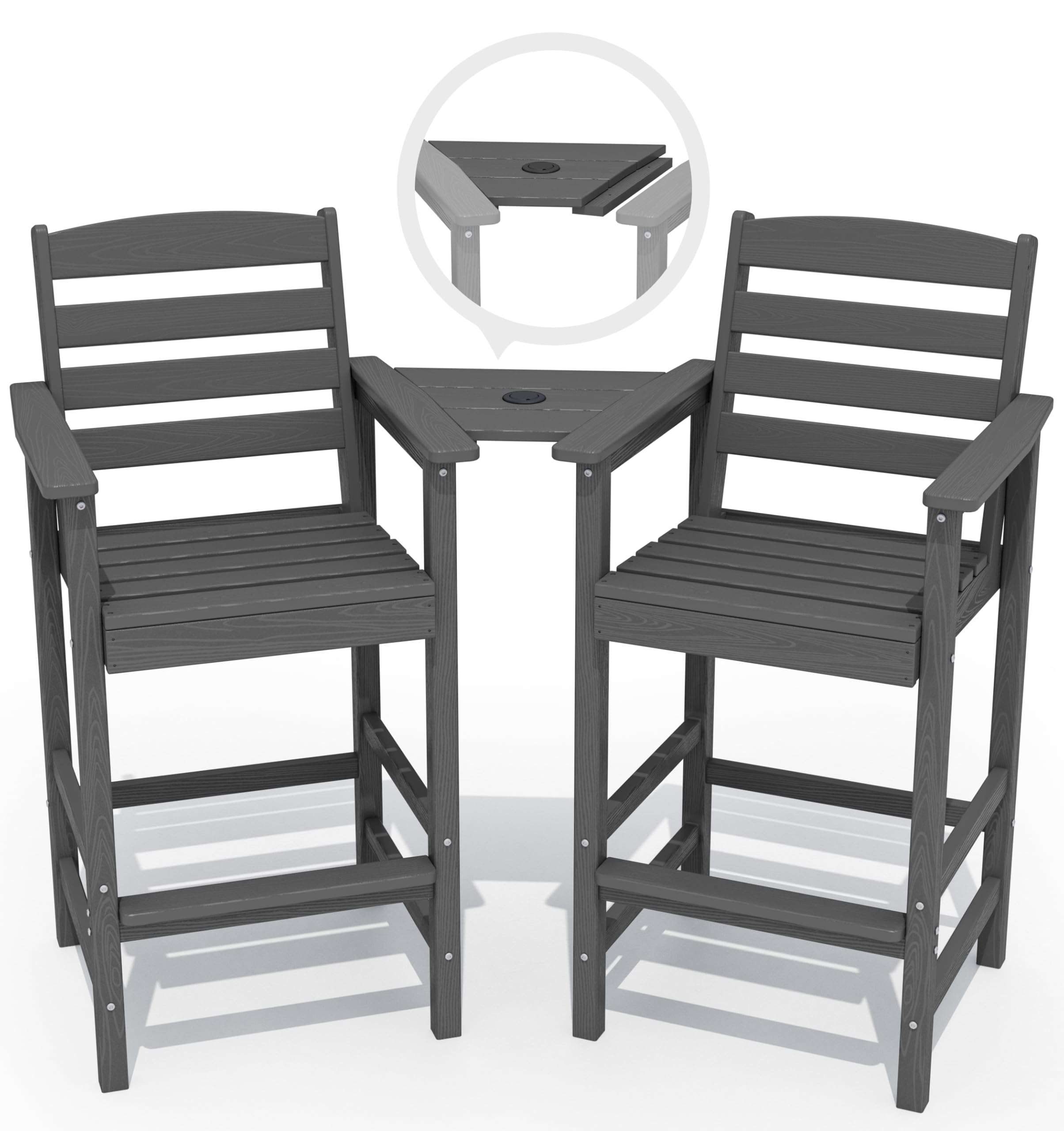 Serwall Tall Adirondack Chairs Set Of 2 With Connecting Table, Grey