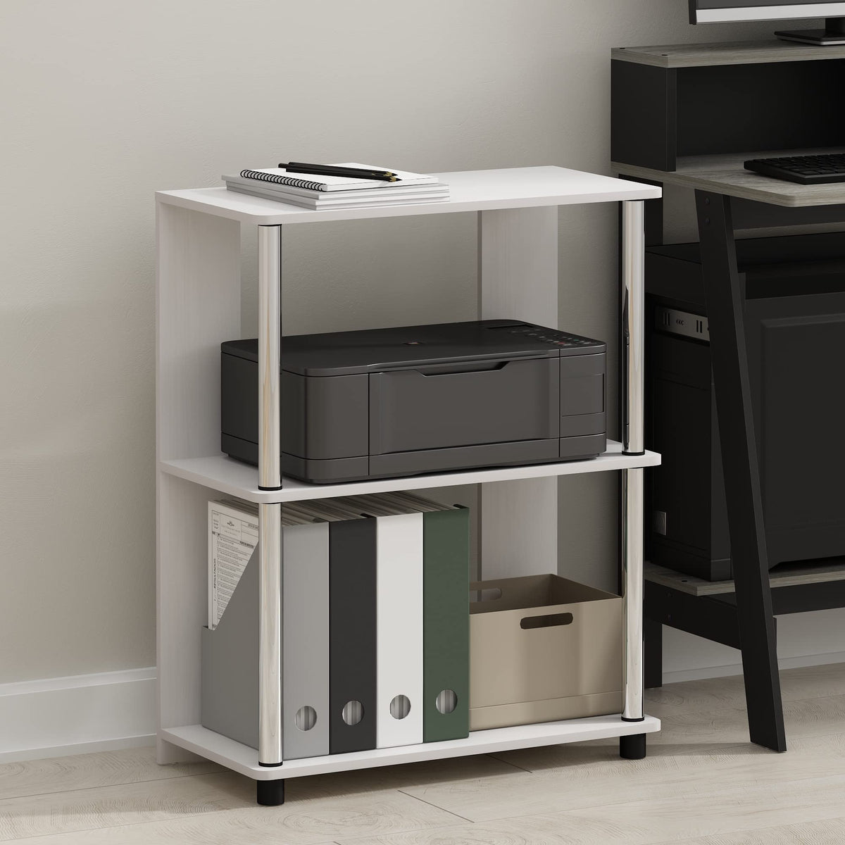 Furinno Jaya Simple Design 3-Tier Bookcase / Bookshelf / Display Rack with Stainless Steel Tubes, White Oak