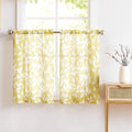 Treatmentex Leaf Print Kitchen Curtains 36 Short Tier Curtain Set for Bathroom Windows Mustard Yellow White 2 Panels
