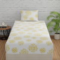 Huesland By Ahmedabad Cotton 144 Tc Bed Sheet Single Bed Cotton With Pillow Cover  White (Yellow Print)
