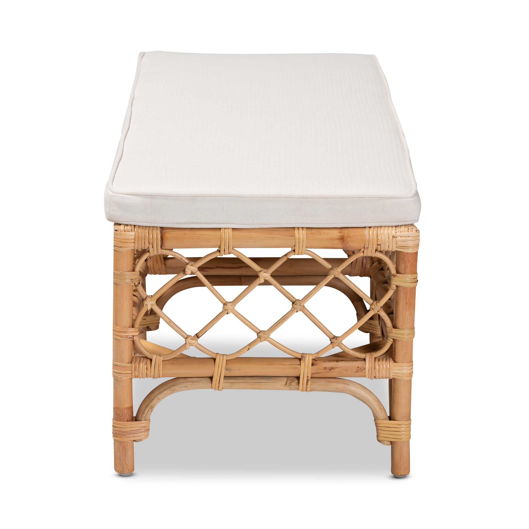 Baxton Studio Orchard Benches & Banquettes, White/Natural Brown, 48 x 18.13 x 18.25