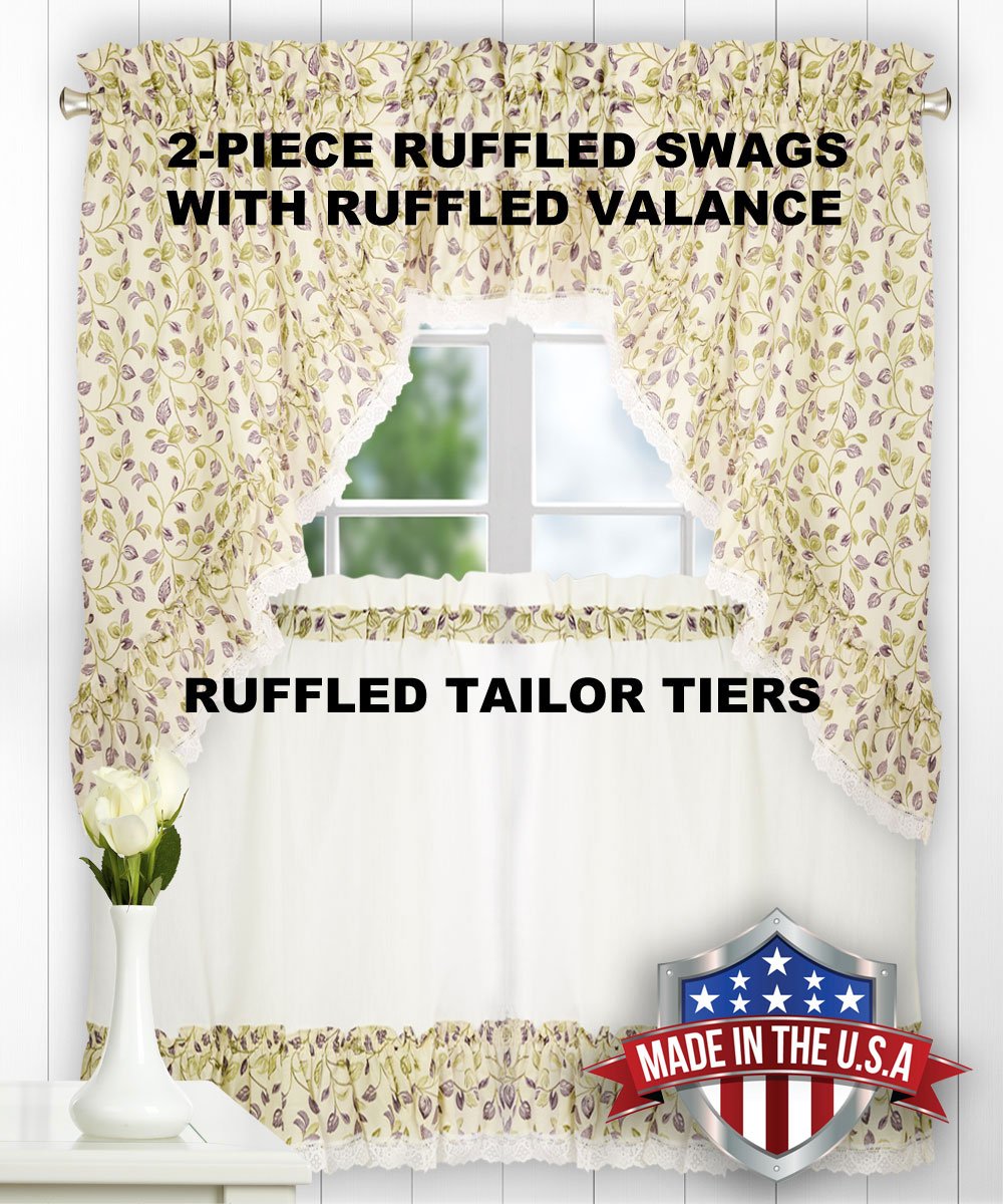 Ellis Curtain Clarice 52-By-12 Inch Ruffled Valance, Violet
