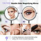FASCINATE Rechargeable Wall Mounted Makeup Mirror - 8" Double Sided 1X/10X Magnifying, Dimmable Touch Screen, Black, Model FAS_RM381A