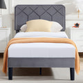 VECELO Twin Size Bed Frame, Velvet Upholstered Platform with Adjustable Headboard, Mattress Foundation with Solid Wood Slats, No