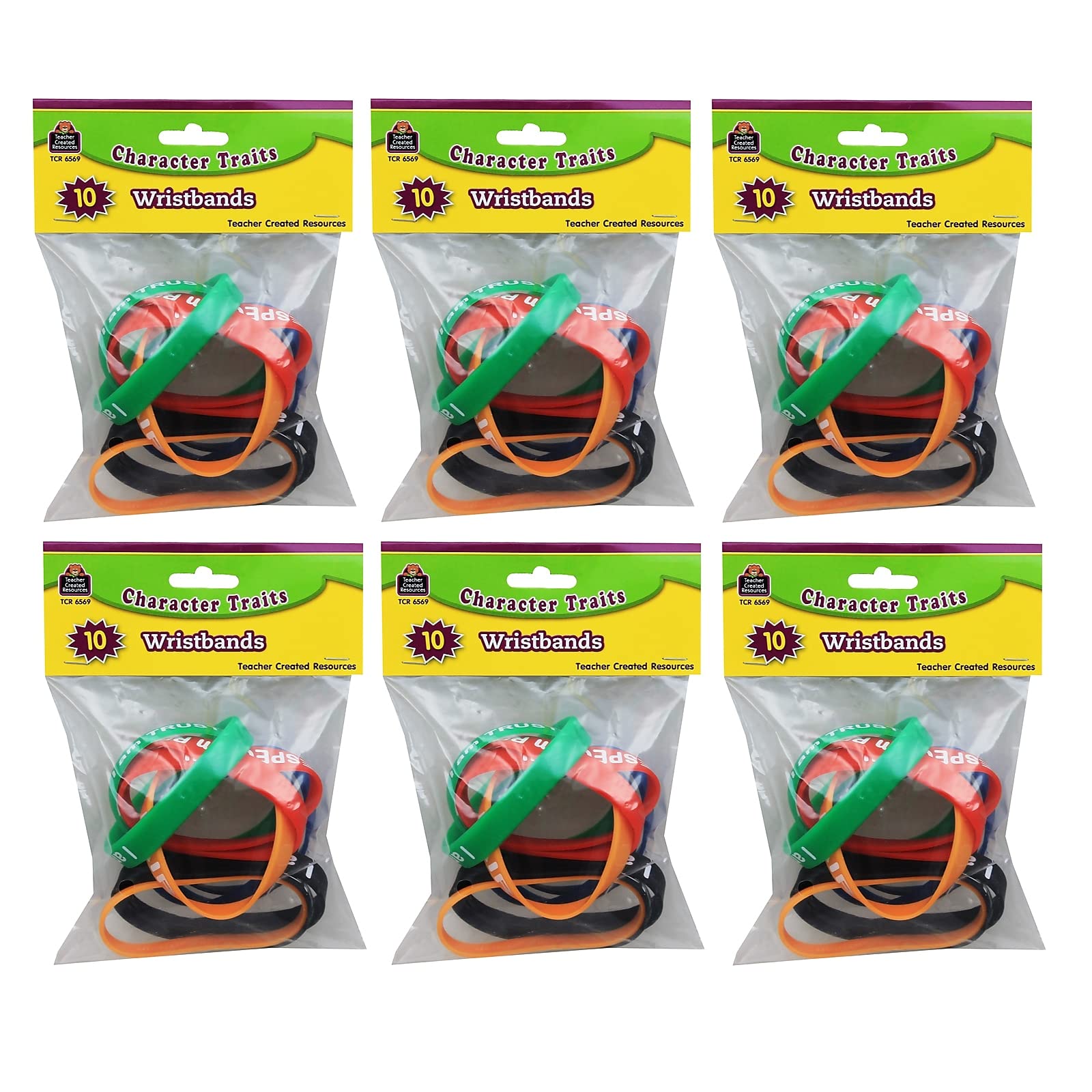 Teacher Created Resources Tcr6569-6 Character Traits Wristband, Assorted, 10 Per Pack, 6 Packs