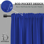 DONREN 48" Deep Blue Blackout Curtains - Thermal Insulated Rod Pocket Panels, 52"W x 48"L (Pack of 2) for Kids Room