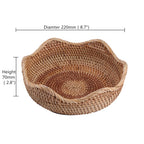 Amololo Handmade Rattan Round Fruit Basket Food Storage Bowls Kitchen Organizer Snack Serving Bowl Wavy Edge Circle Tray Basket,