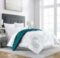 Linenovation All Season Microfiber Reversable Duvet/Ac Comforter/Quilt  Dark Green White  Single Size 60 Inch X 90 Inch