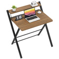 GreenForest Folding Desk No Assembly Required Large Size, 2-Tier Foldable Computer Desk with Shelf for Home Office, Space Saving