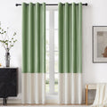 Bulbul Color Block Window Curtains Panels 72 Inches Long Sage Green Ivory Velvet Farmhouse Drapes For Bedroom Living Room Darken