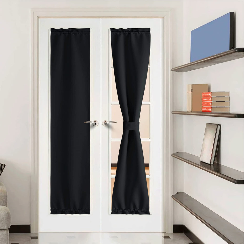 Nicetown Side Door Window Curtains - French Door Curtains For Kitchen Window, Privacy Door Shades For Sidelight Curtains, Thermal Insulated Door Window Covering, W12 X L72, Black, 1 Panel