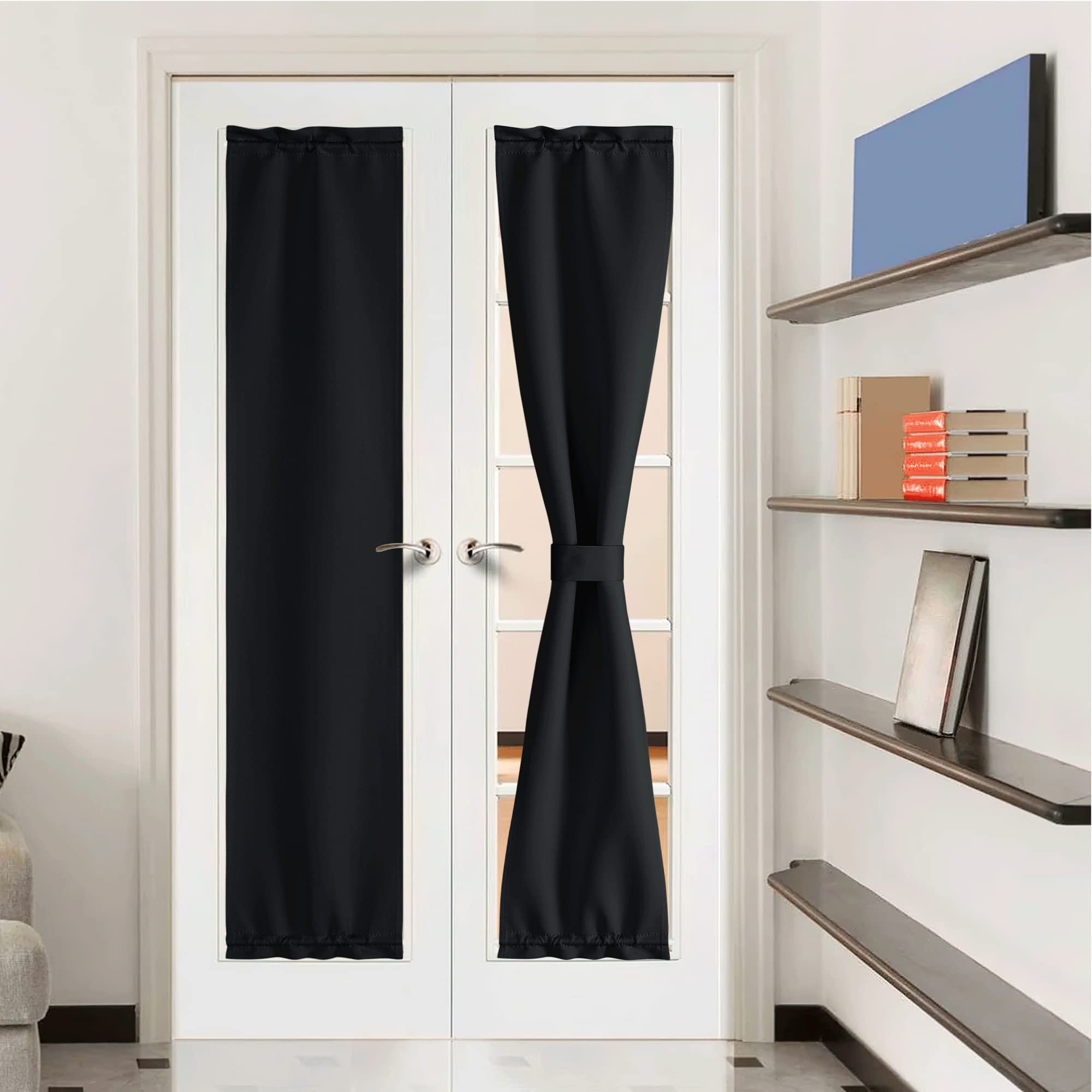 Nicetown Side Door Window Curtains - French Door Curtains For Kitchen Window, Privacy Door Shades For Sidelight Curtains, Thermal Insulated Door Window Covering, W12 X L72, Black, 1 Panel
