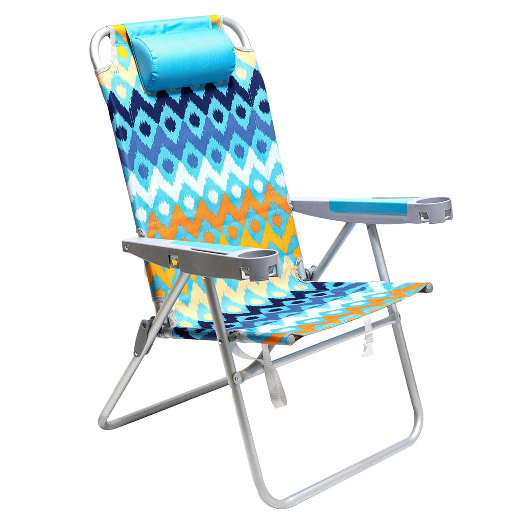 Sunnyfeel Extra Wide 28' Folding Beach Chair 5 Position Lay Flat, Portable 17' Tall Camping Chair With Cup Holder For Outdoor/Lawn/Trip/Picnic, Lightweight Foldable Sand Chairs For Adults (Wave)