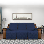 Easy-Going Oversized Recliner Sofa Cover, Reversible Couch Cover For 3 Seat Recliner, Split Sofa Cover For Each Seat With Elastic Straps For Kids, Dogs, Pets (3 Seater, Navy/Navy)