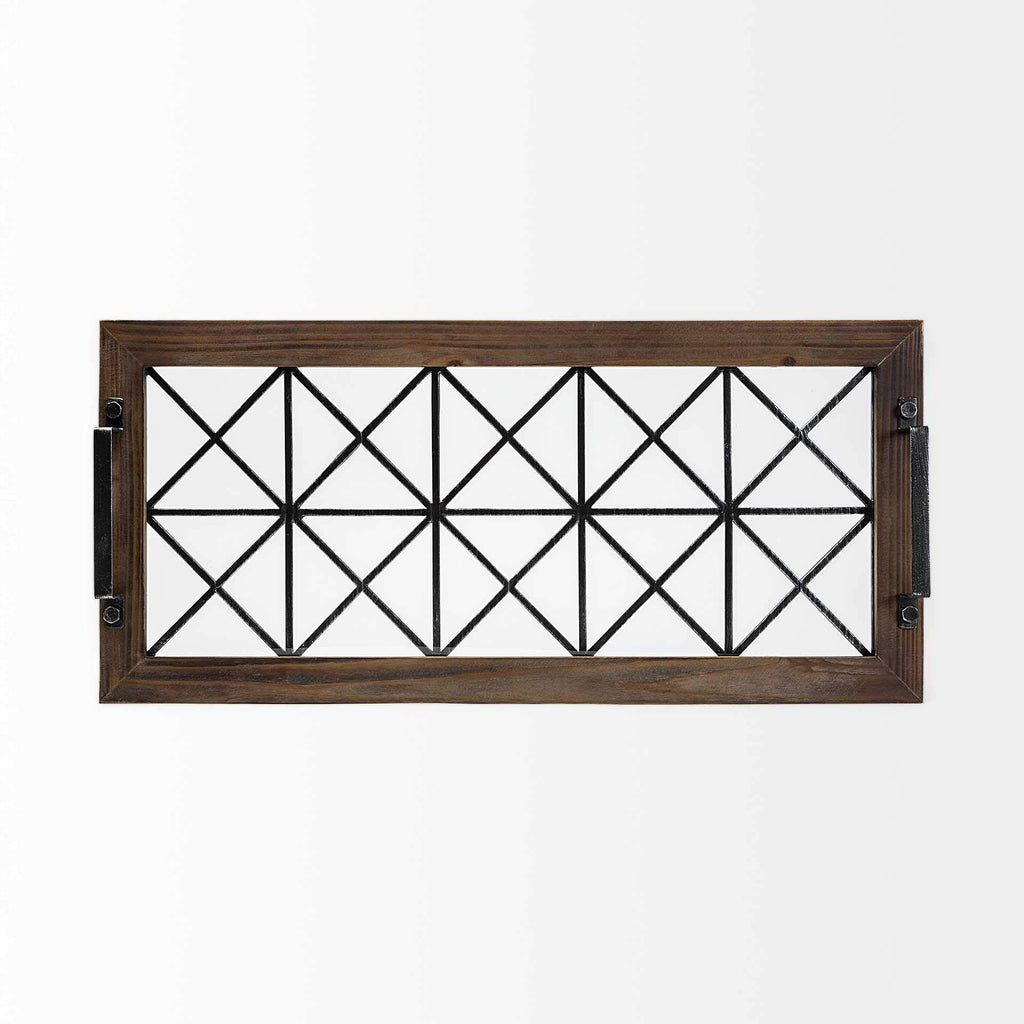 HomeRoots Brown Wood with Geometrically Metal Frame and Glass Bottom Tray