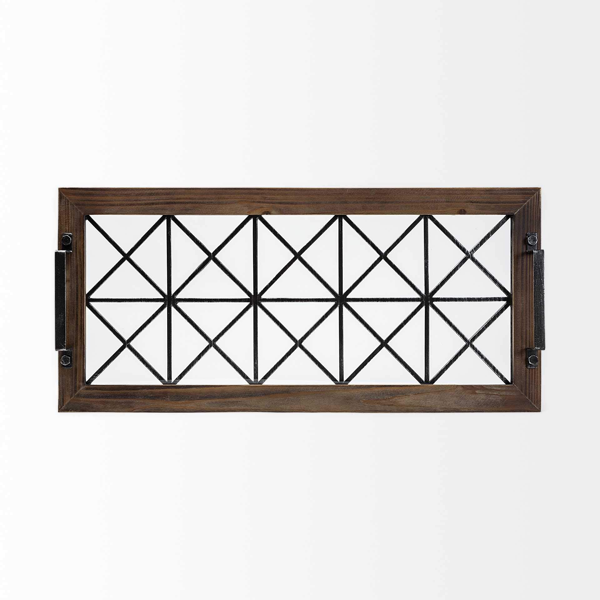 HomeRoots Brown Wood with Geometrically Metal Frame and Glass Bottom Tray