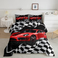 Red Race Car Comforter Set King Size,Black White Plaid Dynamic Bedding Set 3Pcs For Kids Children Boys Teens Room Decor,Extreme