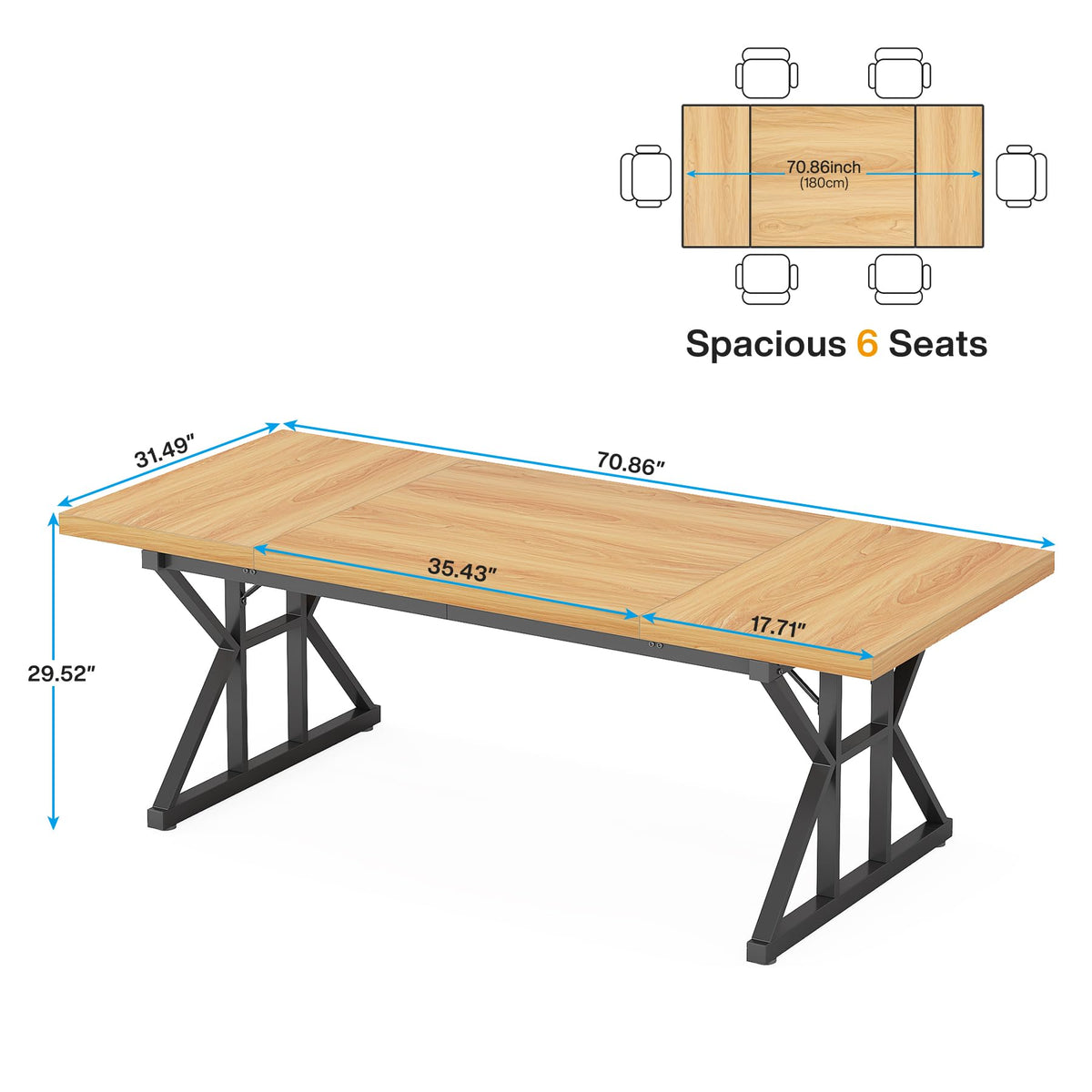 Tribesigns 70.8-Inch Executive Desk, Large Computer Office Desk Workstation, Modern Simple Style Laptop Desk Study Writing Table Business Furniture For Home Office (Light Walnut/Black, 70.8 Inch)