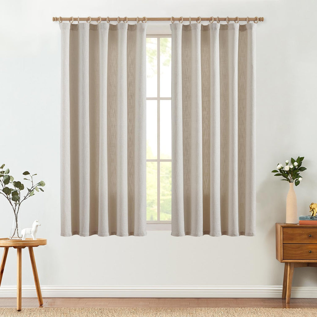Jinchan Burlap Look Curtains 63 Inches Long Linen Textured Curtains For Living Room Light Filtering Farmhouse Curtains Rod Pocke