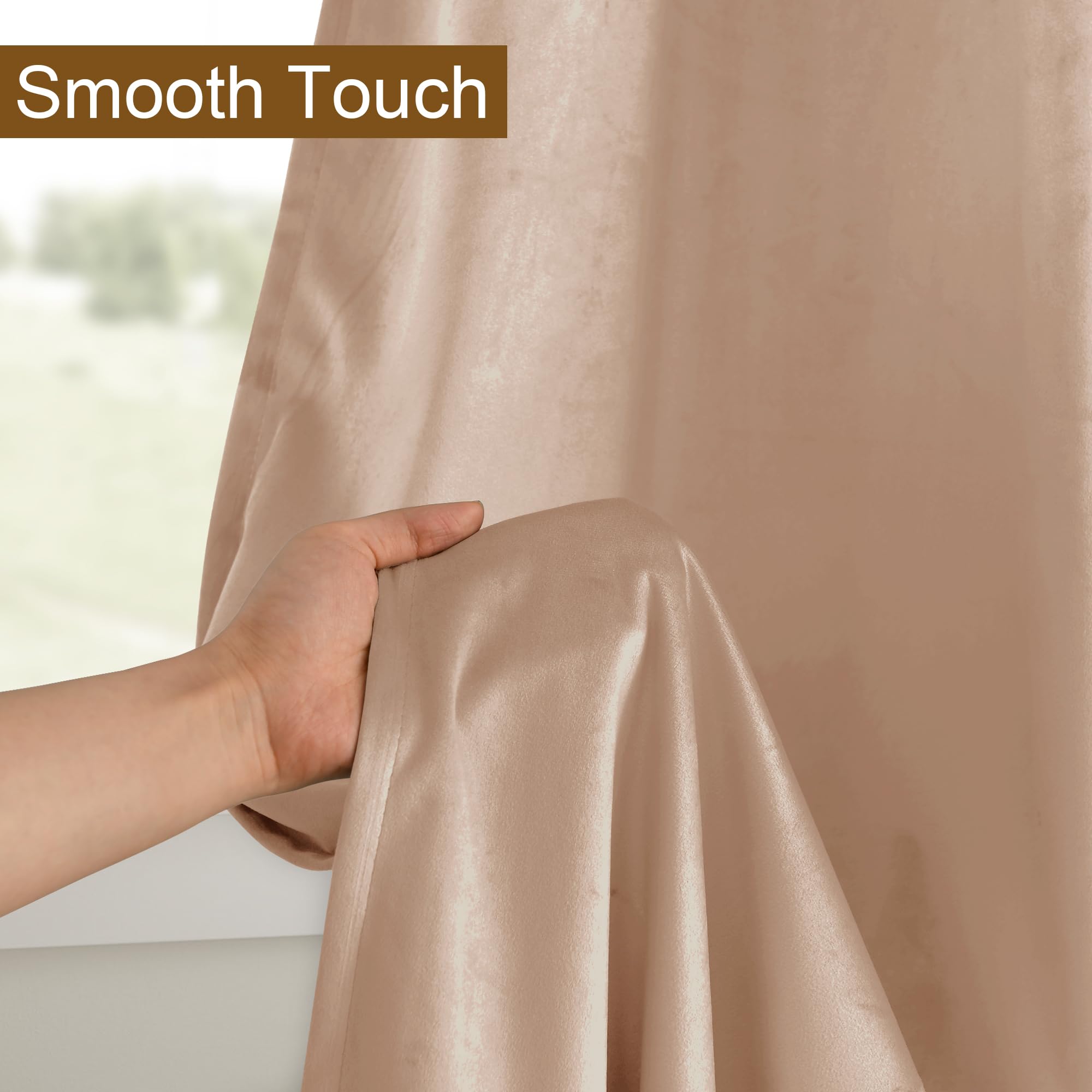 Dwcn Blush Beige Velvet Curtains 84 Inches Long - Room Darkening Tieable Grommet Curtains & Drapes Super Warm Soft Texture Drape