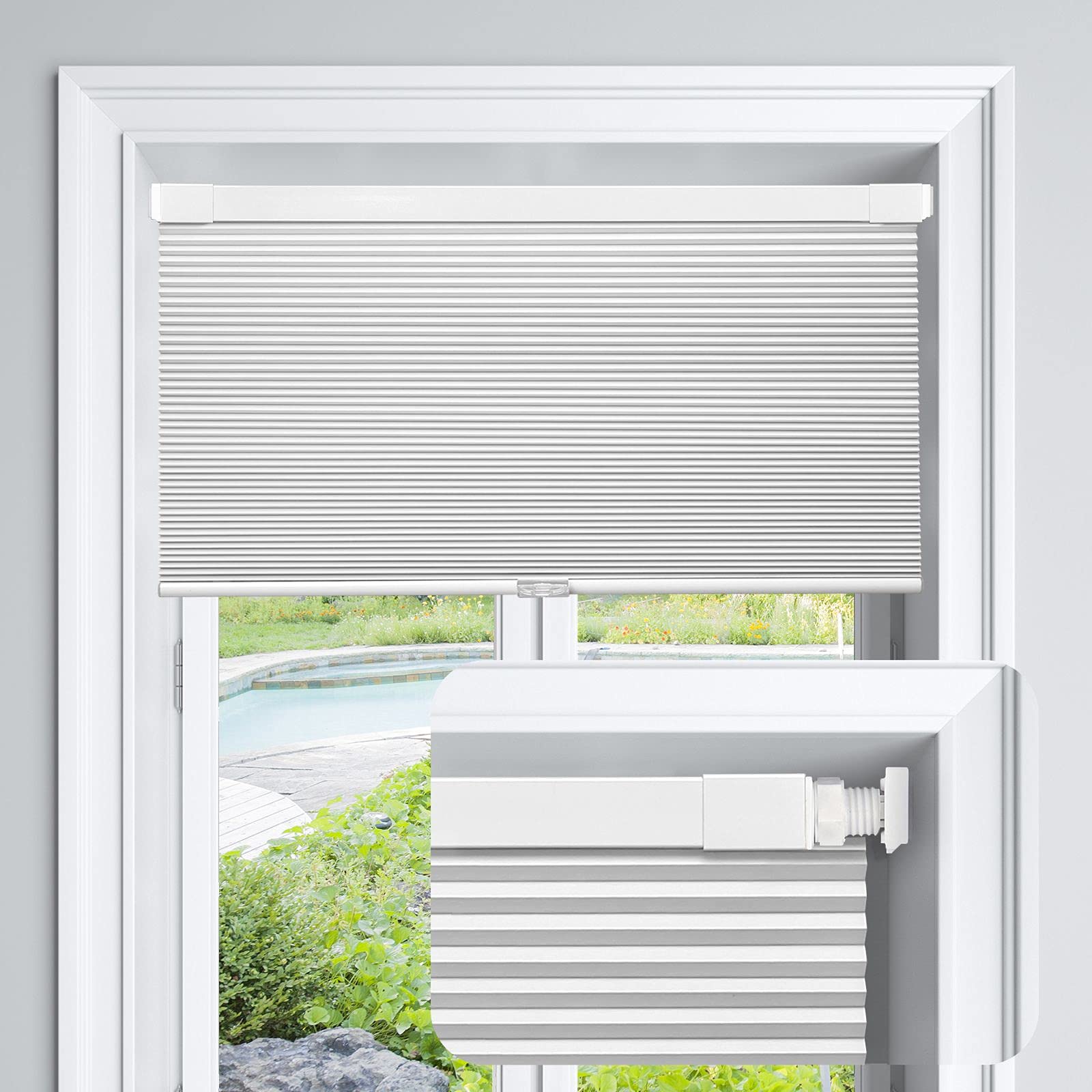 LazBlinds Cordless Cellular Shades, No Tools No Drill Blackout Honeycomb Shades Pleated Blinds for Windows, 29 W x 48 H, Sil