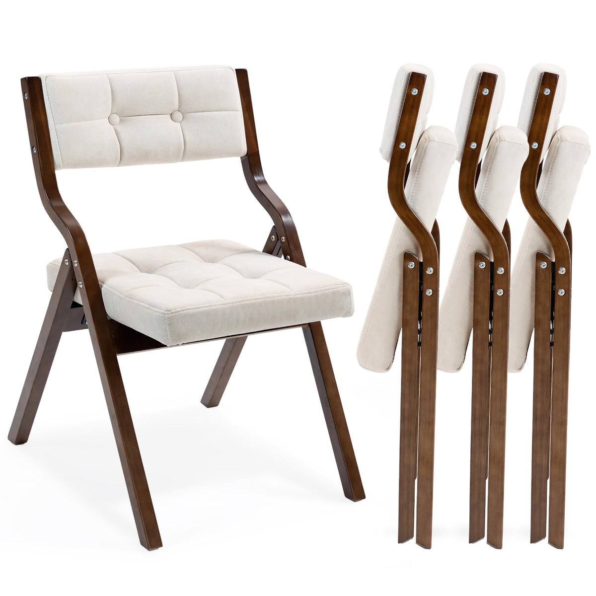 HOMEFUN Folding Chairs with Cushion, Wooden Padded Foldable Chair 4 Pack, Portable and Assembled Seat for Guests Kitchen Office 