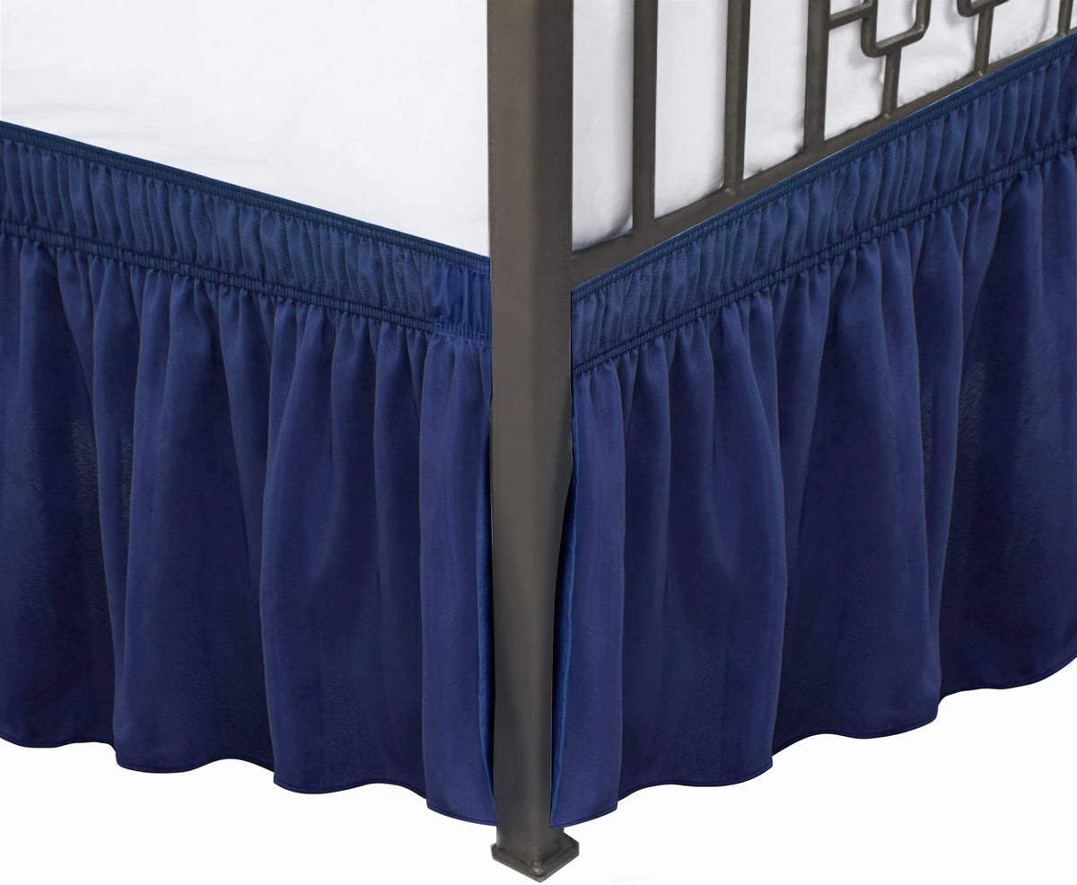Biscaynebay Wrap Around Bed Skirts With Split Corners For King Beds 17' Drop, Navy Elastic Dust Ruffles Easy Fit Wrinkle & Fade Resistant Silky Luxurious Fabric Solid Machine Washable