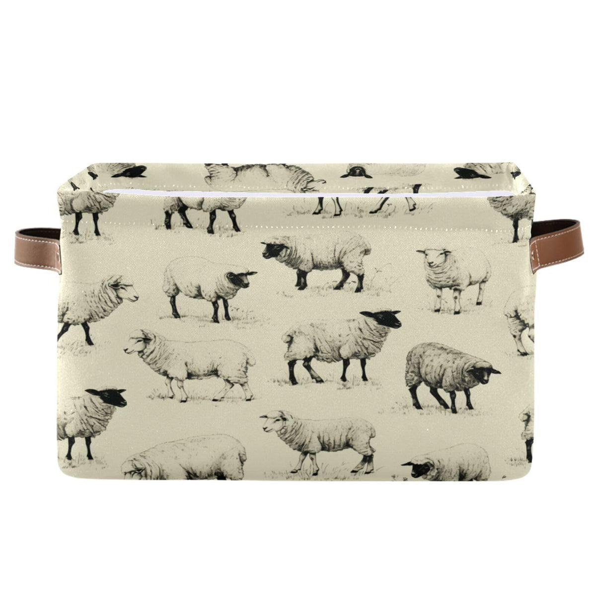 Kigai Cute Sheep Storage Basket with Handles Waterproof Collapsible Storage Bin Canvas Fabric Basket Decorative Box Closet Organ