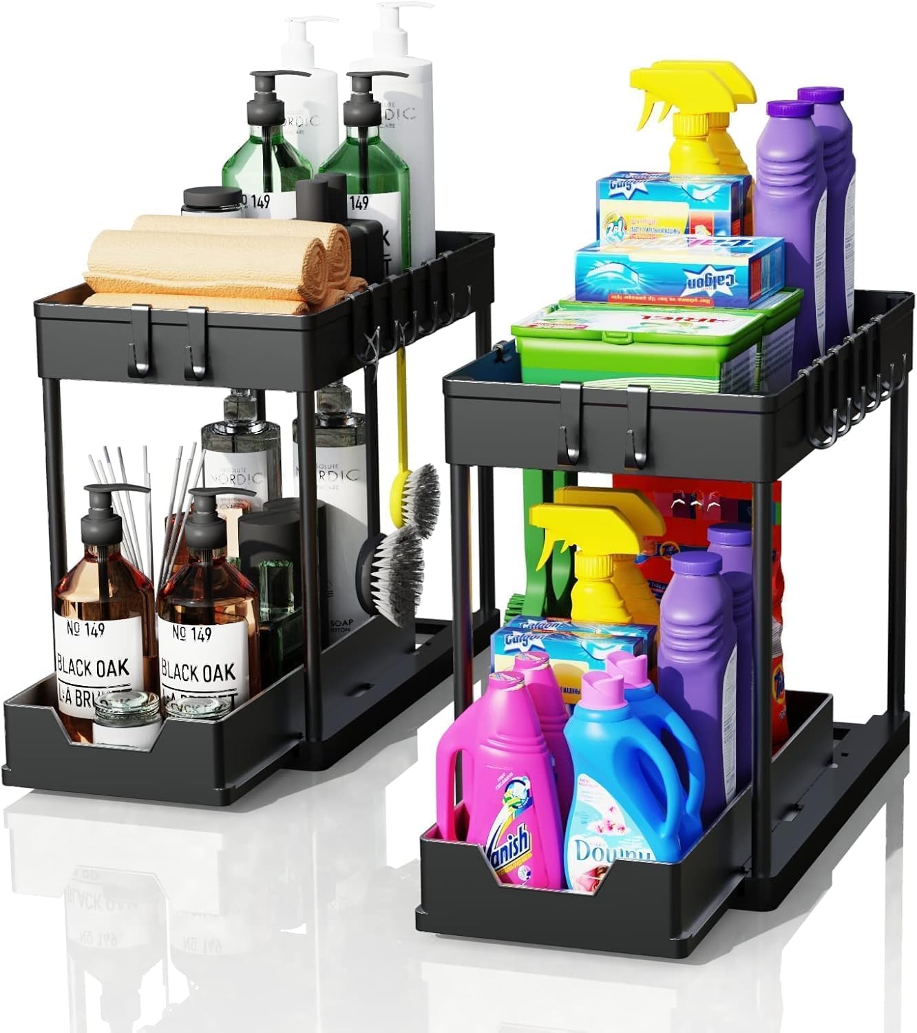 Calyxia Under Sink Storage Organizer | 2Tier PullOut Storage Rack | 35.5Cm X 21Cm | Bathroom Organizer | Expandable Rack With 