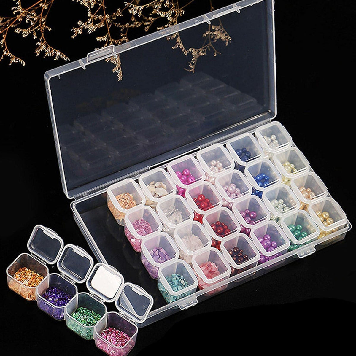 Voxmix 28 Girds Bead Storage Container, Portable Diamond Painting Containers, Accessories For Rings, Earrings, Necklace, Lipstic