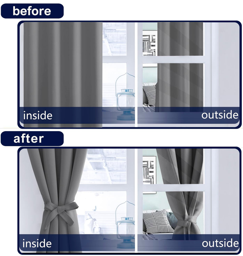 Hiasan Grey Blackout Curtains 54 Inch Long, Light Blocking Thermal Insulated Rod Pocket & Back Tab Gray Drapes Sewn With Tieback