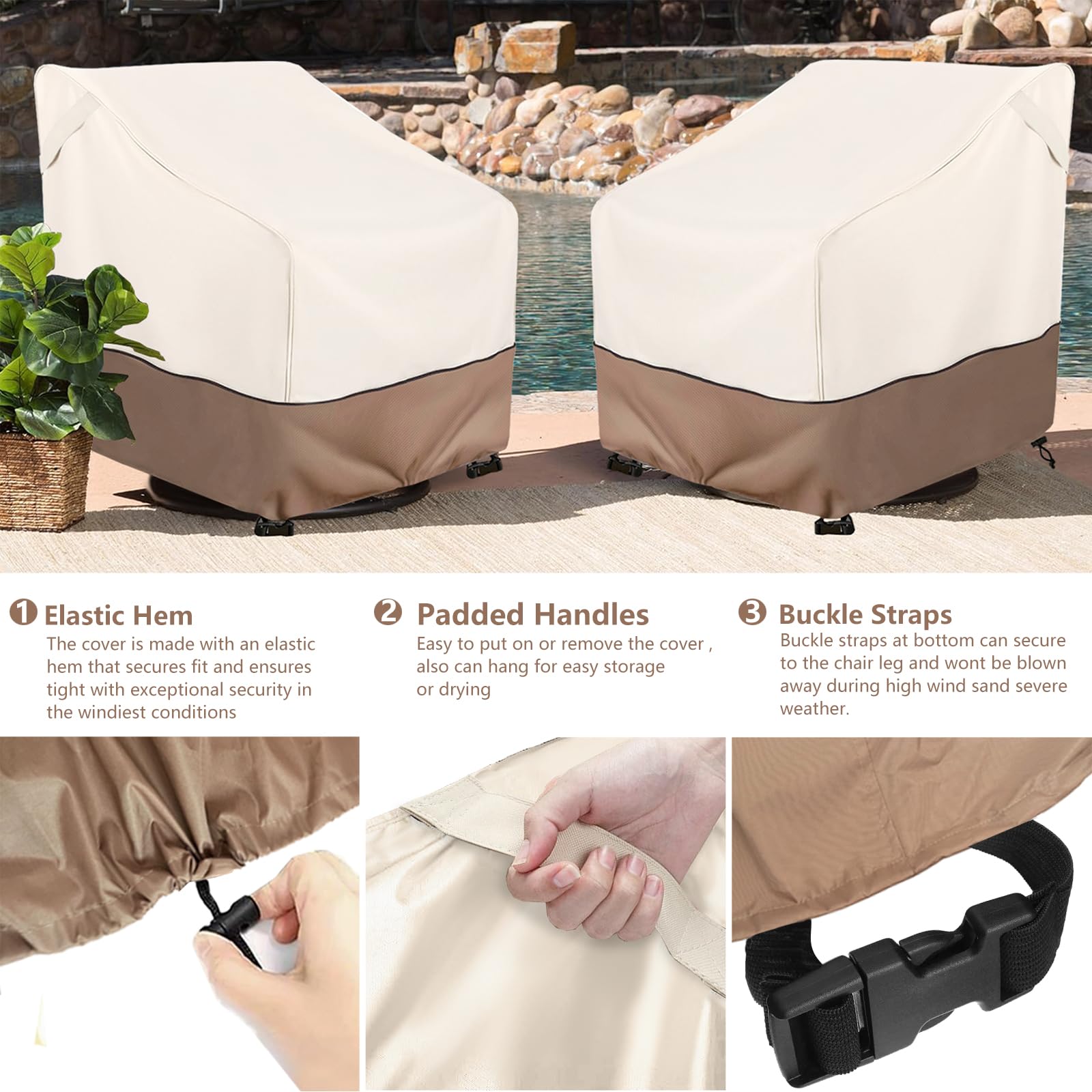 Okcool Outdoor Swivel Chair Cover 2 Pack,Outdoor Furniture Patio Chair Covers Waterproof Clearance,(35'' W X 37'' D X 38.5'' H)