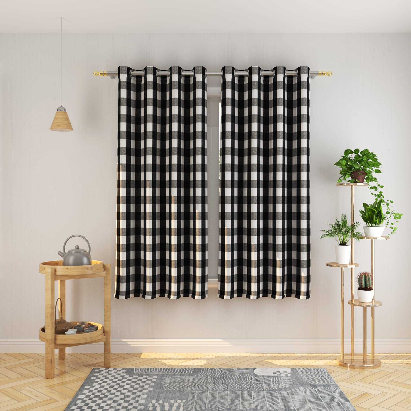 Natus Weaver Buffalo Check Curtains 45 Inches Long Basement Black And White Gingham Plaid Kitchen Window Curtain Panels Living R